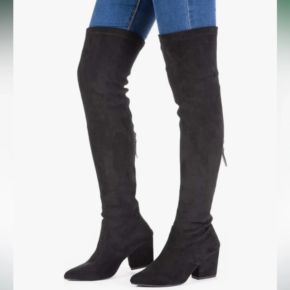 N.N.G Women Over the Knee Boots Thigh High Suede Block Heel in Black Size 9